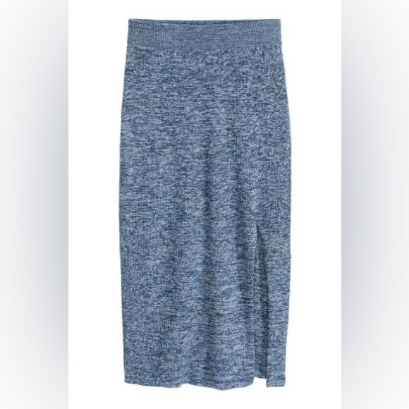 H&M Knitted Midi Pencil Skirt with Side Slit Blue Marl - Picture 1 of 6